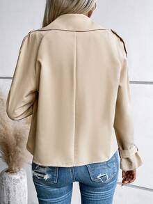 SHEIN Clasi Epaulettes Design Double Breasted Trench Coat - Khaki - View 2