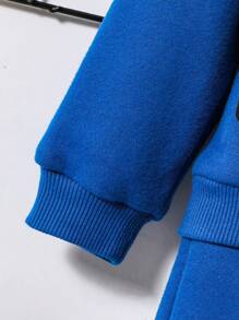 SHEIN 3 件套男女通用婴儿卡通印花圆领运动衫、裤子和斜挎包，保暖内衬，加厚 - 藍色 - 查看 3