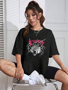 Shein寬鬆短袖t恤 - 黑色 - 查看 6