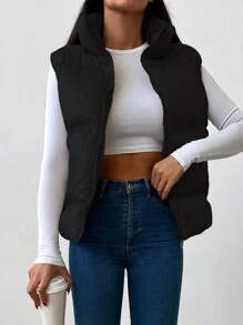 EURMUSE Zip Up Puffer Vest Coat - Green - View 5