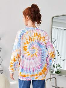 SHEIN 青少年女孩螺旋紮染落肩袖套頭衫 - 藕粉色 - 查看 2