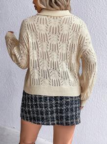 SHEIN Clasi Hơn Ngọc trai đính cườm Dệt kim chấm bi Thả vai Áo len - Màu be - Xem 2
