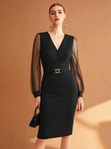 BizChic 女士畢業/節慶拼接修身洋裝 - 黑色 - 查看 8