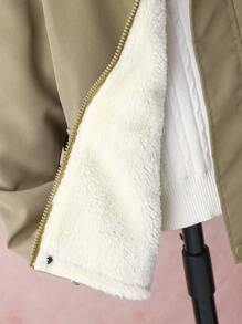 SHEIN Tween Boy 1pc Flap Pocket Thermal Lined Hooded Jacket & 1pc Sweatpants - Khaki - View 4