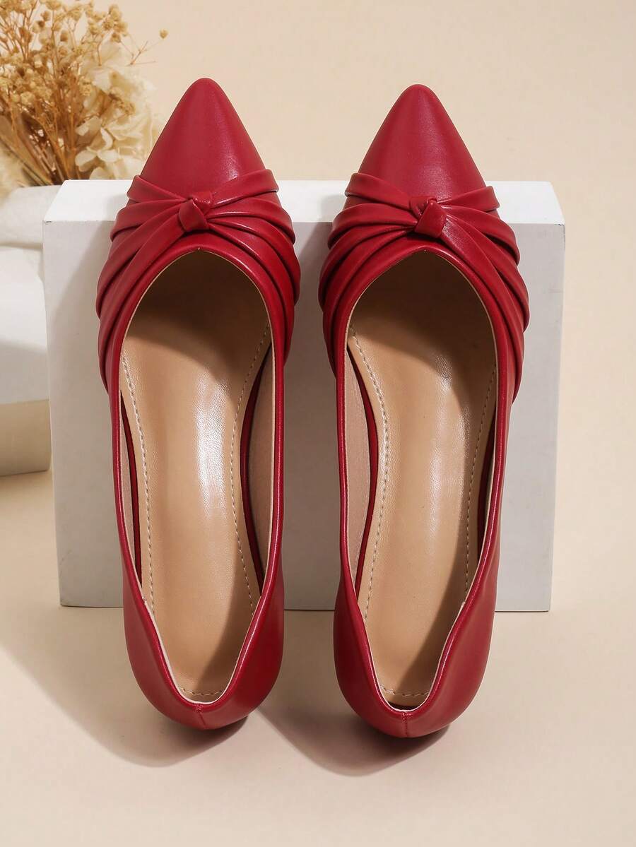 Flat Pointed Toe Woven Flats For Women - Burgundy - View 1