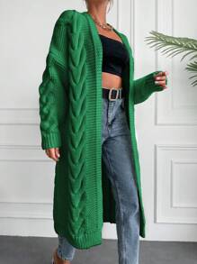EURMUSE Cable Knit Drop Shoulder Open Front Cardigan - Dark Green - View 5