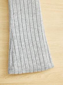 SHEIN Girls' Knitted Ribbed Preppy Flared Trousers - Multicolor - View 4
