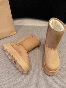 女士棕色雪地靴，保暖内衬冬季新款保暖时尚靴子 - 棕色 - 查看 3