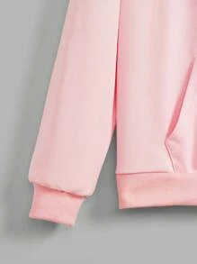 ROMWE Kawaii 抽繩連帽衛衣帶3D耳朵和翅膀設計 - 粉色 - 查看 4