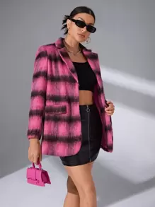 SHEIN Essnce Plaid Print Lapel Neck Blazer