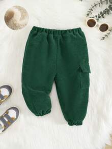 SHEIN Đứa bé trai Túi nắp bên cạnh Lót nhiệt Quần - Màu xanh lá cây đậm - Xem 4