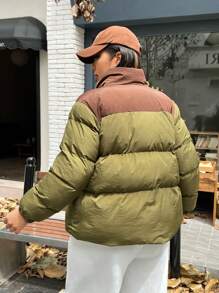 SHEIN EZwear Plus Two Tone Zip Up Padded Coat In Fall/Winter - Multicolor - View 2