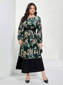 Mulvari Plus Floral Print Twist Waist Dress - Green - View 3