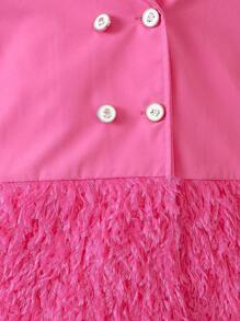 Baby Girl Double Breasted Fuzzy Hem Coat Without Sweater - Pink - View 5