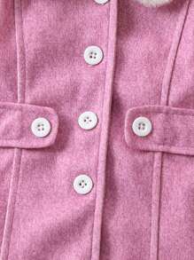 Baby Girl Borg Collar Button Front Overcoat & Hat - Pink - View 4