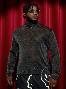 EASEVO Nam Plus Cổ giả Long lanh Áo thun - màu đen - Xem 5