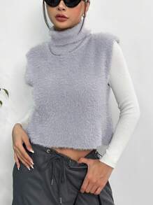 SHEIN LUNE 1pc Turtleneck Fuzzy Sweater Vest