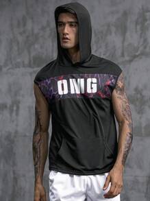 Nam Đồ họa Chữ cái áo có mũ Thể thao Tank Top - màu đen - Xem 1