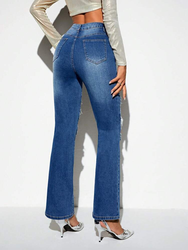 Ripped Flare Leg Jeans