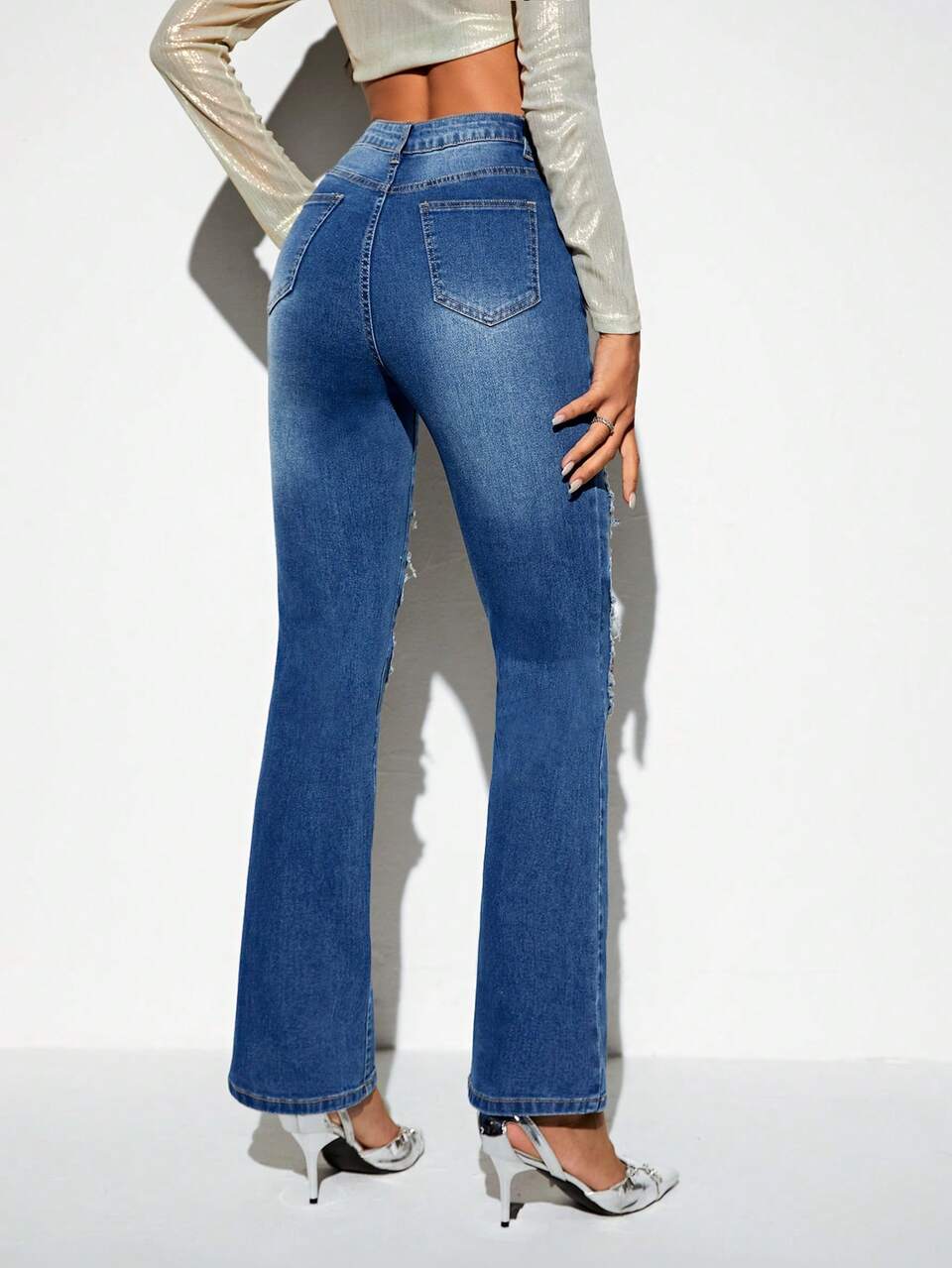 Ripped Flare Leg Jeans