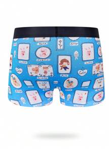 Funny Cute Blue Cartoon Knitted Fabric Boxer Briefs For Boys With Medium Stretch - Blue - View 2
