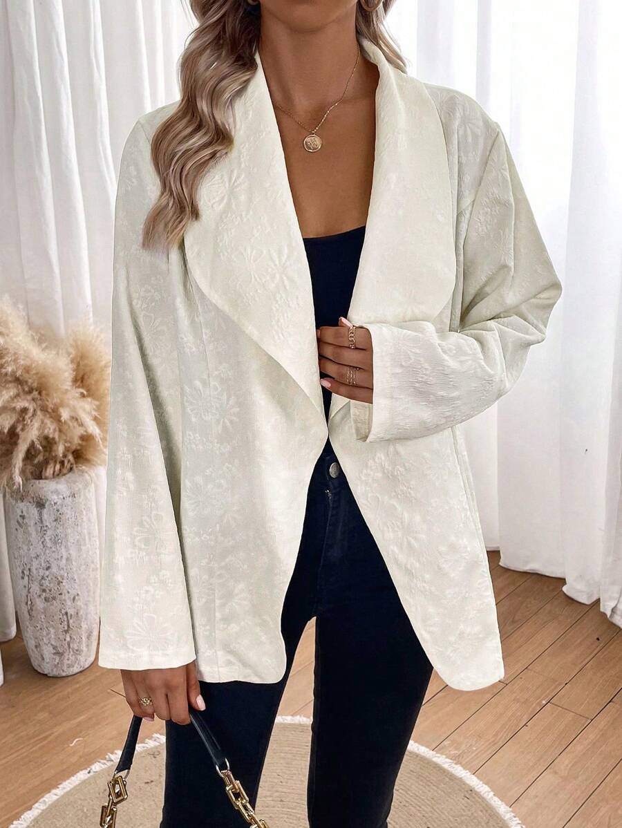 SHEIN LUNE Waterfall Collar Open Front Coat - Apricot - View 1