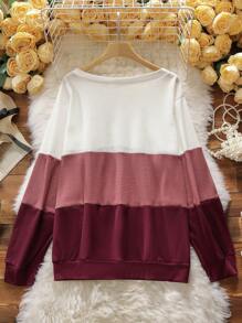 SHEIN LUNE 大碼撞色紐扣細節運動衫 - 彩色 - 查看 2