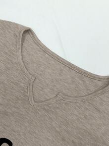 男士字母圖案T恤 - 卡其色 - 查看 3