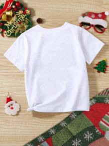 SHEIN Young Girl Christmas Print Tee - White - View 2