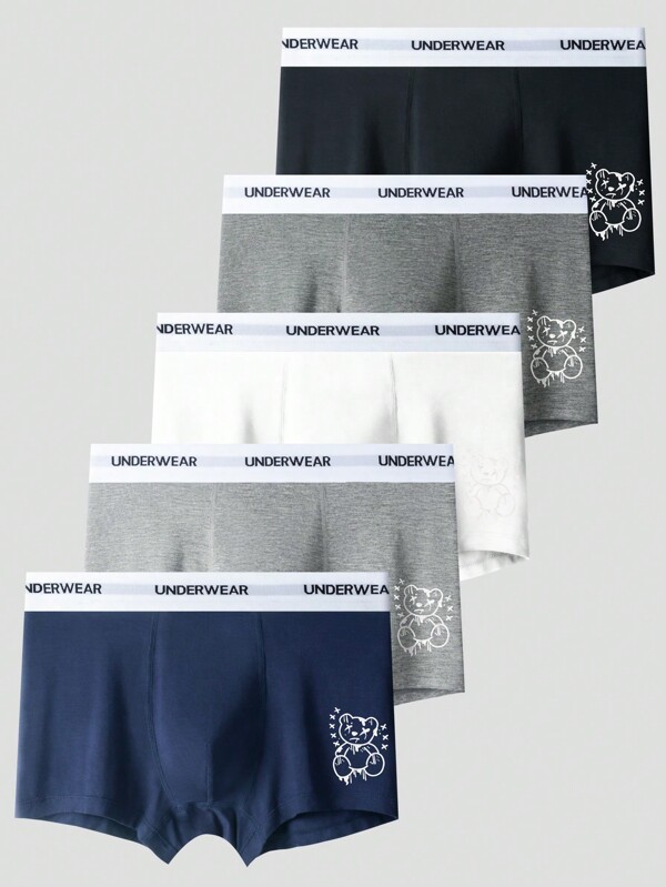 Shein Underwear&Sleepwear Basics Men's Plus Size Letter & Cartoon Printed Boxer Shorts (5pcs Combo)
