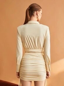 BizChic Cămașă tăiată cu nasturi uni în față - Caisă - Vizualizare 2