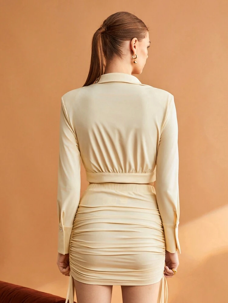 Solid Button Front Crop Shirt