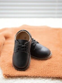 Boys' Pu Leather Oxford Shoes, Round Toe, Lace-up Closure, Flat Sole