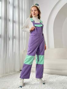 Chica preadolescente Overol de color combinado con diseño de solapa Activo sin jersey - Multicolor - Ver 6