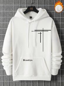 Manfinity Homme 男士連帽衛衣帶字母圖案和抽繩閉合,加厚襯墊 - 白色 - 查看 2