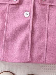 Baby Girl Borg Collar Button Front Overcoat & Hat - Pink - View 6