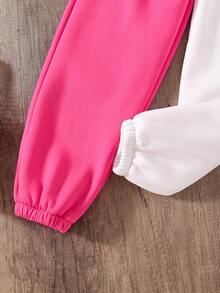 SHEIN Girls' Hoodie & Sweatpants Set With Sweet Cartoon & Letter Print And Color Block Design For Autumn Wear - Multicolor - View 7