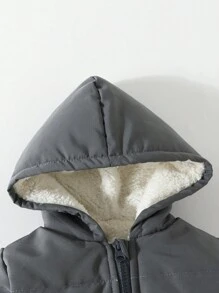 SHEIN Baby Boy Solid Hooded Teddy Lined Padded Coat