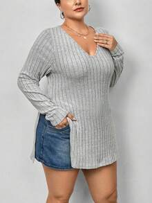 SHEIN Essnce 大碼2入組條紋針織下擺開叉T恤 - 彩色 - 查看 11