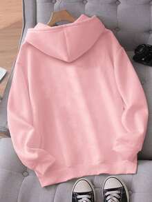 Aesthetic Post 男士字母圖案袋鼠口袋抽繩連帽衫 - 粉色 - 查看 2