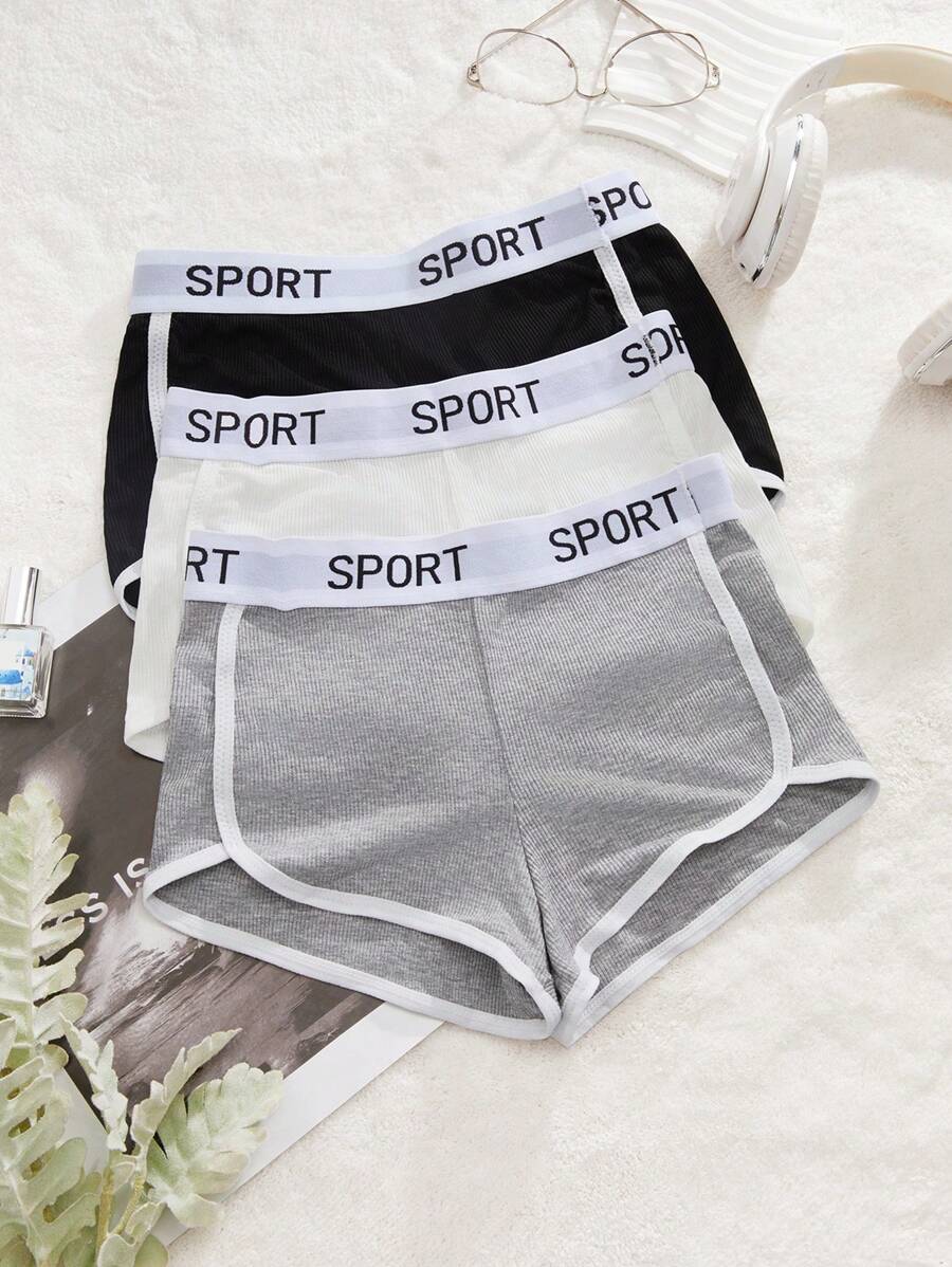 3pcs Letter Graphic Contrast Binding Boyshorts Sports - Multicolor - View 1