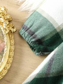 SHEIN Young Girl Plaid Print Bow Front Dress & Hat - Green - View 8