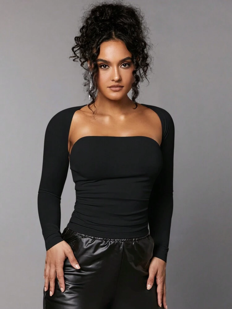 Solid Ruched Cut Out Detail Top