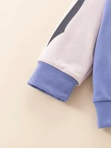 SHEIN Young Girl Letter Graphic Contrast Collar Sweatshirt & Biker Shorts - Blue - View 5