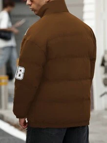 Manfinity LEGND Ultra-Loose Fit Men's Letter Printed Zipper Padded Coat - Coffee Brown - View 2