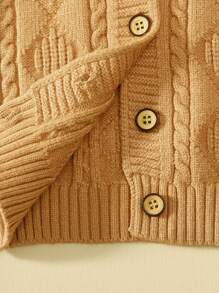 Bebé niño Cárdigan con botón delantero tejido de cable - Caqui - Ver 6