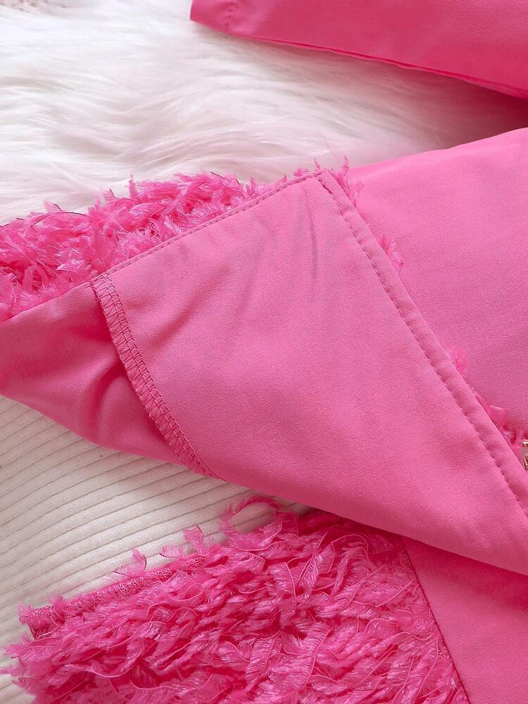 Baby Girl Double Breasted Fuzzy Hem Coat Without Sweater