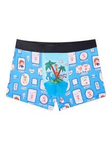 Funny Cute Blue Cartoon Knitted Fabric Boxer Briefs For Boys With Medium Stretch - Blue - View 5