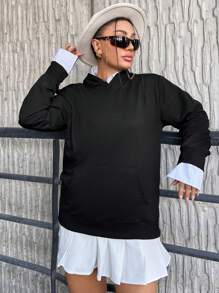 SHEIN Cottnline Plus Slogan Graphic Drop Shoulder Hoodie - Black - View 4