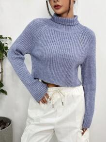 SHEIN Unity Turtleneck Cut Out Wrap Cross Back Raglan Sleeve Sweater Knit Pullover Fall Winter Outfit - Blue - View 2